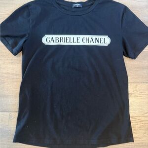 CHANEL Black Tee with Cream Logo Patch